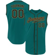 Aqua Black-Old Gold Authentic Sleeveless Jerseys