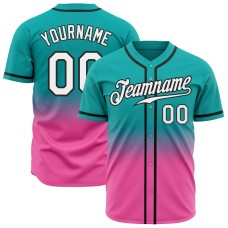 Aqua White Pink-Black Authentic Fade Fashion Jerseys