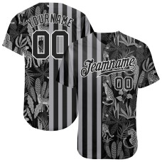 Black Black-Gray 3D Pattern Design Leopards And Tropical Palm Leaves Jerseys