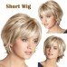 Short Blonde Wig with Bangs Blonde Mix Brown Wigs for White Women Natural Fluffy Synthetic Hair Womens Wigs