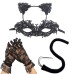 CarnivalSexy Princess Cat Dress Black Lace Mask Cat's Ears (Steamed Cat-ear Shaped Bread) Hair Hoop Dance Mask Set