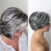 Short Dark Gray Bob Wigs Wavy Layered Bob Wig with Curtain Bangs for Women Synthetic Highlight Sliver Ombre Grey Bob Wig Pixie Cut Wig Gray Hair Wigs for Women Black Mixed Gray Wavy Wig