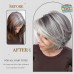 Short Dark Gray Bob Wigs Wavy Layered Bob Wig with Curtain Bangs for Women Synthetic Highlight Sliver Ombre Grey Bob Wig Pixie Cut Wig Gray Hair Wigs for Women Black Mixed Gray Wavy Wig