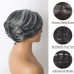 Short Dark Gray Bob Wigs Wavy Layered Bob Wig with Curtain Bangs for Women Synthetic Highlight Sliver Ombre Grey Bob Wig Pixie Cut Wig Gray Hair Wigs for Women Black Mixed Gray Wavy Wig