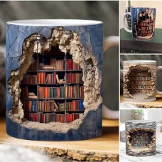 3D Bookshelf Mug, Ceramic Mug, 3D Bookshelves Hole In A Wall Mug, Creative Space Design Multi-purpose Mug, Christmas Gift Xmas Gift