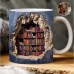 3D Bookshelf Mug, Ceramic Mug, 3D Bookshelves Hole In A Wall Mug, Creative Space Design Multi-purpose Mug, Christmas Gift Xmas Gift