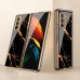 Phone Case For Samsung Galaxy Z Fold 5 Z Fold 4 Z Fold 3 Z Fold 2 Back Cover Plating Single Sided Anti-Scratch Lines / Waves Marble Tempered Glass