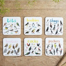 Set of 6 Bird Pun Coasters, Desktop Coaster Bird Square Coaster Set Creative Table Non-slip Tea Coaster