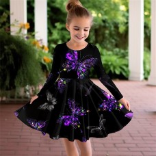 Girls' 3D Butterfly Dress Long Sleeve 3D Print Spring Fall Sports & Outdoor Daily Holiday Cute Casual Beautiful Kids 3-12 Years Casual Dress A Line Dress Above Knee Polyester Regular Fit