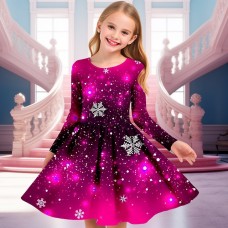 Girls' 3D Snowflake Dress Long Sleeve 3D Print Fall Winter Sports & Outdoor Daily Holiday Cute Casual Beautiful Kids 3-12 Years Casual Dress A Line Dress Above Knee Polyester Regular Fit