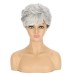 Gray Wigs for Women Momy Short Silver Gray Wavy Curly Wigs for Women Grey Layered Pixie Cut with Bangs Synthetic Wigs for Lady Short Natrual Synthetic Hair Wig Halloween Wig