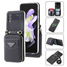 Phone Case For Samsung Galaxy Z Flip 5 Z Flip 4 Z Flip 3 Wallet Case Portable Zipper Card Slot Solid Colored PC PU Leather