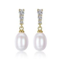 Women's Purple Clear Pink Freshwater Pearl Drop Earrings Fine Jewelry Pear Cut Drop Vintage Elegant S925 Sterling Silver Earrings Jewelry Purple / Rosy Pink / White For Wedding Party 1 Pair