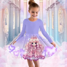 Girls' 3D Cartoon Butterfly Dress Long Sleeve 3D Print Fall Winter Sports & Outdoor Daily Holiday Cute Casual Beautiful Kids 3-12 Years Casual Dress A Line Dress Above Knee Polyester Regular Fit