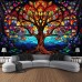 Tree of Life Hanging Tapestry Stained Glass Colorful Wall Art Large Tapestry Mural Decor Photograph Backdrop Blanket Curtain Home Bedroom Living Room Decoration