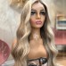 Remy Human Hair 13x4 Lace Front Wig Middle Part Brazilian Hair Wavy Blonde Wig 130% 150% Density Highlighted / Balayage Hair Glueless Pre-Plucked For Women Long Human Hair Lace Wig