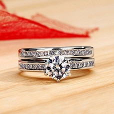 Couple Ring Wedding Classic Silver Copper Precious Fashion Simple 2pcs Zircon