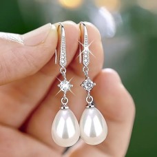 Women's Pearl Drop Earrings Fine Jewelry Classic Precious Stylish Simple Earrings Jewelry White For Wedding Party 1 Pair