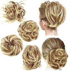 4 Pcs Messy Hair Bun Straight Hairpiece Tousled Updo for Women Hair Extensions Short Ponytail Elastic Scrunchies Curly Hair Accessories