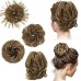 4 Pcs Messy Hair Bun Straight Hairpiece Tousled Updo for Women Hair Extensions Short Ponytail Elastic Scrunchies Curly Hair Accessories