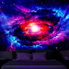 Universe Sky Blacklight Tapestry UV Reactive Glow in the Dark Trippy Tree Misty Forest Nature Landscape Hanging Tapestry Wall Art Mural for Living Room Bedroom