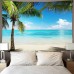 Large Wall Tapestry Art Deco Blanket Curtain Picnic Table Cloth Hanging Home Bedroom Living Room Dormitory Decoration Polyester Fiber Beach Series Coconut Tree Blue Sea White Cloud Blue Sky