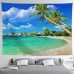 Large Wall Tapestry Art Deco Blanket Curtain Picnic Table Cloth Hanging Home Bedroom Living Room Dormitory Decoration Polyester Fiber Beach Series Coconut Tree Blue Sea White Cloud Blue Sky