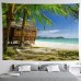 Large Wall Tapestry Art Deco Blanket Curtain Picnic Table Cloth Hanging Home Bedroom Living Room Dormitory Decoration Polyester Fiber Beach Series Coconut Tree Blue Sea White Cloud Blue Sky