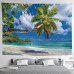 Large Wall Tapestry Art Deco Blanket Curtain Picnic Table Cloth Hanging Home Bedroom Living Room Dormitory Decoration Polyester Fiber Beach Series Coconut Tree Blue Sea White Cloud Blue Sky