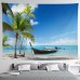 Large Wall Tapestry Art Deco Blanket Curtain Picnic Table Cloth Hanging Home Bedroom Living Room Dormitory Decoration Polyester Fiber Beach Series Coconut Tree Blue Sea White Cloud Blue Sky