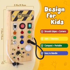 Montessori Busy Board For Toddlers With 8 LED Light Switches Sensory Toy Light Switch Toy Travel Toy For Babies And Toddlers Over 1 Years Old