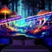 Mushroom Forest Blacklight Tapestry UV Reactive Glow in the Dark Trippy Psychedelic Misty Nature Landscape Hanging Tapestry Wall Art Mural for Living Room Bedroom