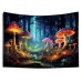 Mushroom Forest Blacklight Tapestry UV Reactive Glow in the Dark Trippy Psychedelic Misty Nature Landscape Hanging Tapestry Wall Art Mural for Living Room Bedroom