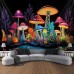 Mushroom Fantasy Blacklight Tapestry UV Reactive Glow in the Dark Trippy Misty Nature Landscape Hanging Tapestry Wall Art Mural for Living Room Bedroom