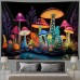 Mushroom Fantasy Blacklight Tapestry UV Reactive Glow in the Dark Trippy Misty Nature Landscape Hanging Tapestry Wall Art Mural for Living Room Bedroom