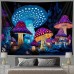 Mushroom Fantasy Blacklight Tapestry UV Reactive Glow in the Dark Trippy Misty Nature Landscape Hanging Tapestry Wall Art Mural for Living Room Bedroom