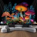 Mushroom Fantasy Blacklight Tapestry UV Reactive Glow in the Dark Trippy Misty Nature Landscape Hanging Tapestry Wall Art Mural for Living Room Bedroom