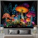 Mushroom Fantasy Blacklight Tapestry UV Reactive Glow in the Dark Trippy Misty Nature Landscape Hanging Tapestry Wall Art Mural for Living Room Bedroom