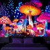 Mushroom Fantasy Blacklight Tapestry UV Reactive Glow in the Dark Trippy Misty Nature Landscape Hanging Tapestry Wall Art Mural for Living Room Bedroom