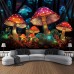 Mushroom Fantasy Blacklight Tapestry UV Reactive Glow in the Dark Trippy Misty Nature Landscape Hanging Tapestry Wall Art Mural for Living Room Bedroom