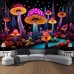 Mushroom Fantasy Blacklight Tapestry UV Reactive Glow in the Dark Trippy Misty Nature Landscape Hanging Tapestry Wall Art Mural for Living Room Bedroom