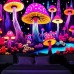 Mushroom Fantasy Blacklight Tapestry UV Reactive Glow in the Dark Trippy Misty Nature Landscape Hanging Tapestry Wall Art Mural for Living Room Bedroom