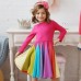 Kids Girls' Dress Color Block Rainbow Long Sleeve Casual Cute Cotton Knee-length Fall Winter 3-6 Y Gray