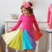 Kids Girls' Dress Color Block Rainbow Long Sleeve Casual Cute Cotton Knee-length Fall Winter 3-6 Y Gray