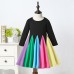 Kids Girls' Dress Color Block Rainbow Long Sleeve Casual Cute Cotton Knee-length Fall Winter 3-6 Y Gray