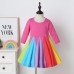 Kids Girls' Dress Color Block Rainbow Long Sleeve Casual Cute Cotton Knee-length Fall Winter 3-6 Y Gray