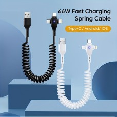 3-in-1 66W Super Fast Charging Cable For Apple Android Type C Cable Car Data Cable Fast Charge Cord For Huawei OPPO Xiaomi Vivo Plus Mobile Phone