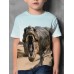 Kids Boys' T shirt Tee Short Sleeve Dinosaur 3D Print Color Block Animal Crewneck Quick Dry Blue Yellow Khaki Children Tops Summer Basic Streetwear 3-12 Years