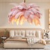 LED Pendant Light Chandelier Gorgeous Extra Large White Ostrich Feather Bouquet Pendant Light Romantic Mounted Lighting Fixture for Restaurant Bedroom