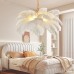 LED Pendant Light Chandelier Gorgeous Extra Large White Ostrich Feather Bouquet Pendant Light Romantic Mounted Lighting Fixture for Restaurant Bedroom